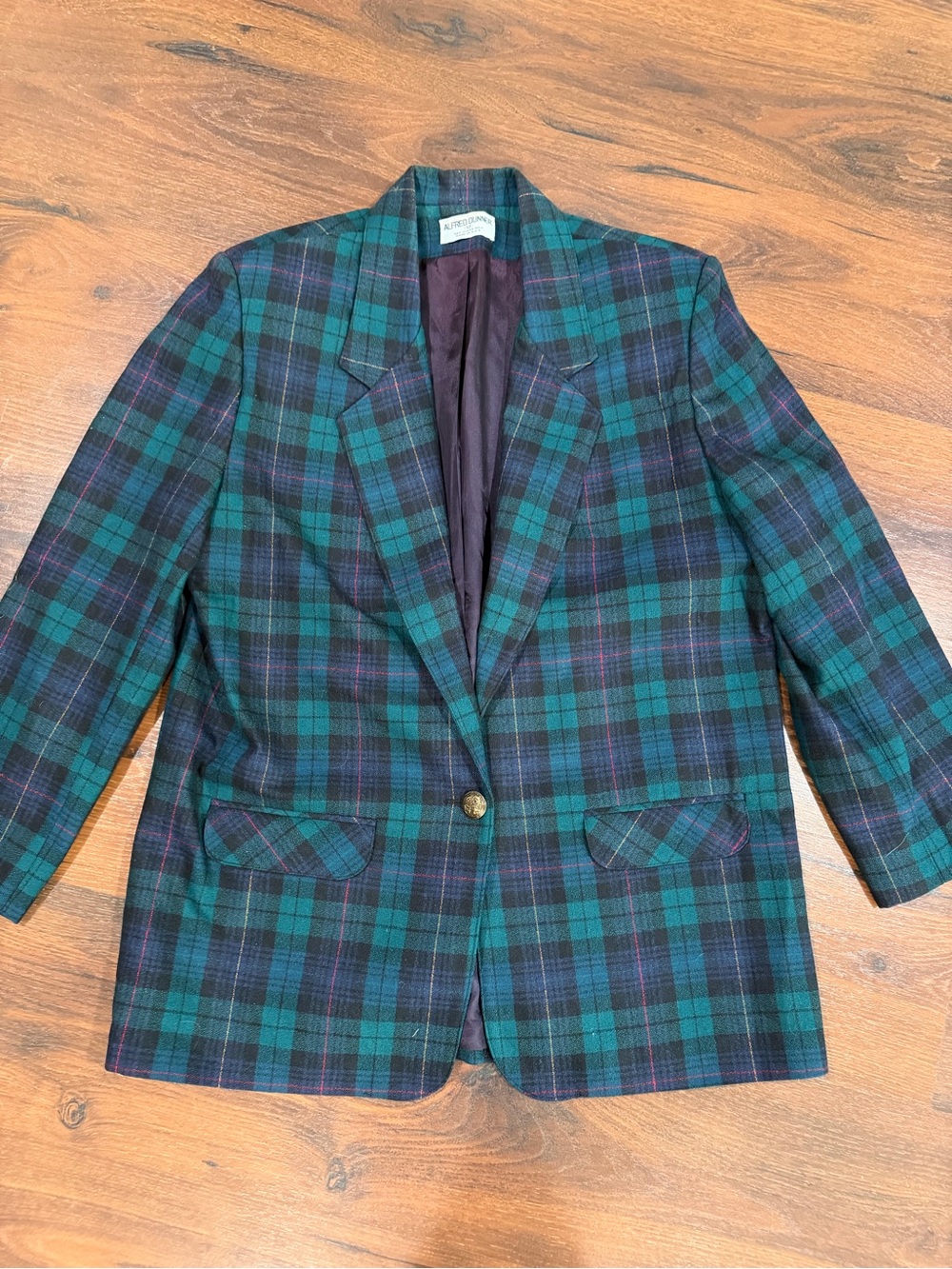 Vtg 90s Alfred Dunner Blazer Green Tartan Plaid 100% Wool 12